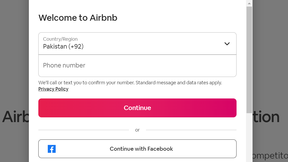 Airbnb SIgnup